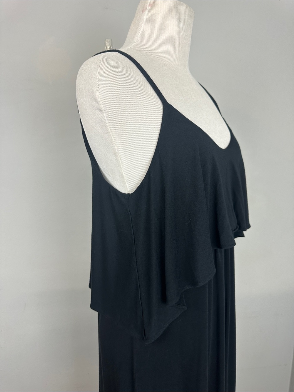 Soma Jersey Knit Ruffle Neckline Maxi Dress Sz M - Picture 5 of 9